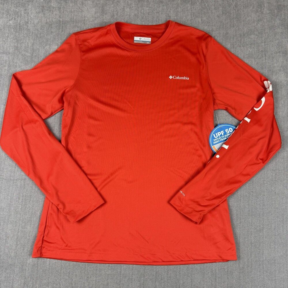 Columbia PFG Shirt Womens Small Red Long Sleeve UPF Tidal Deflector Omni-Shade